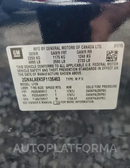 CHEVROLET EQUINOX LS 2015 vin 2GNALAEK5F1136463 from auto auction Copart