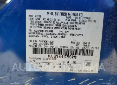 FORD ECOSPORT S 2018 vin MAJ3P1RE1JC200498 from auto auction Copart