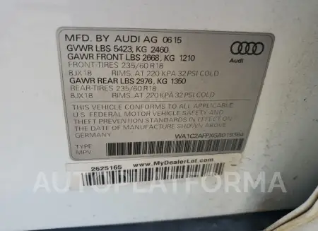 AUDI Q5 PREMIUM 2016 vin WA1C2AFPXGA019364 from auto auction Copart