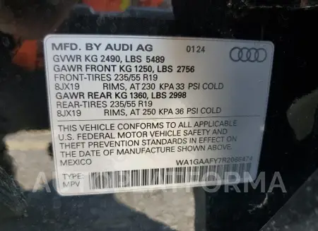 AUDI Q5 PREMIUM 2024 vin WA1GAAFY7R2066474 from auto auction Copart