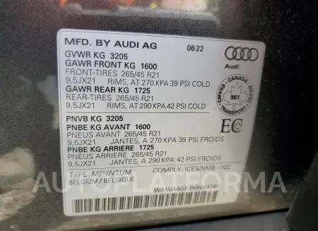 AUDI E-TRON CHR 2022 vin WA1VAAGE3NB044168 from auto auction Copart