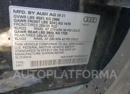 AUDI Q7 PRESTIG 2022 vin WA1VXBF75ND003259 from auto auction Copart