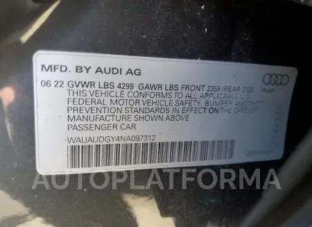 AUDI A3 PREMIUM 2022 vin WAUAUDGY4NA097312 from auto auction Copart