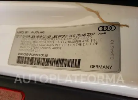 AUDI A4 ULTRA P 2017 vin WAUGMAF4XHN063198 from auto auction Copart