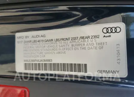 AUDI A4 PREMIUM 2018 vin WAULMAF44JA084883 from auto auction Copart