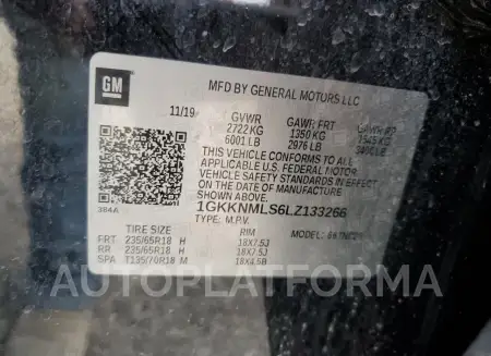 GMC ACADIA SLT 2020 vin 1GKKNMLS6LZ133266 from auto auction Copart