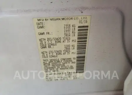 NISSAN MURANO S 2016 vin 5N1AZ2MG2GN107850 from auto auction Copart