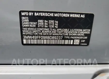 BMW M340XI 2024 vin 3MW49FF09R8D89237 from auto auction Copart