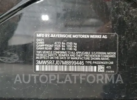 BMW 330XI 2021 vin 3MW5R7J07M8B99446 from auto auction Copart