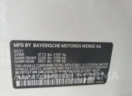 BMW 330XI 2021 vin 3MW5R7J08M8B85099 from auto auction Copart