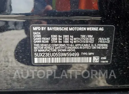 BMW X5 XDRIVE4 2025 vin 5UX23EU05S9W59499 from auto auction Copart