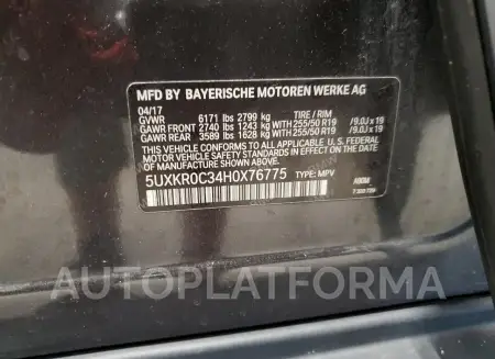 BMW X5 XDRIVE3 2017 vin 5UXKR0C34H0X76775 from auto auction Copart