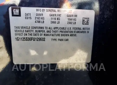 CHEVROLET IMPALA LT 2015 vin 1G1125S36FU129602 from auto auction Copart