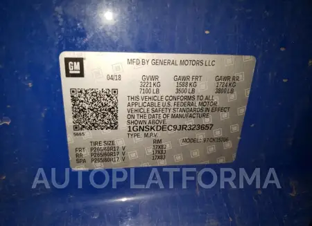 CHEVROLET TAHOE POLI 2018 vin 1GNSKDEC9JR323657 from auto auction Copart