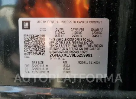 CHEVROLET EQUINOX PR 2020 vin 2GNAXXEV9L6259991 from auto auction Copart