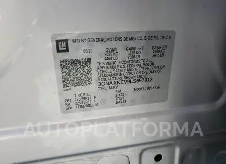 CHEVROLET EQUINOX LT 2020 vin 3GNAXKEV9LS697012 from auto auction Copart