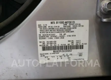 FORD ECOSPORT S 2020 vin MAJ6S3FL3LC335057 from auto auction Copart