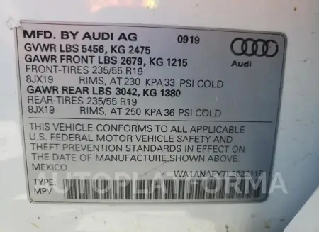 AUDI Q5 PREMIUM 2020 vin WA1ANAFY7L2022119 from auto auction Copart