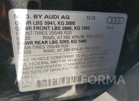 AUDI Q5 E PREMI 2021 vin WA1E2AFY8M2041547 from auto auction Copart