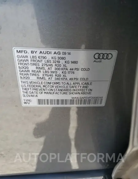 AUDI Q7 PREMIUM 2015 vin WA1LGAFEXFD008345 from auto auction Copart