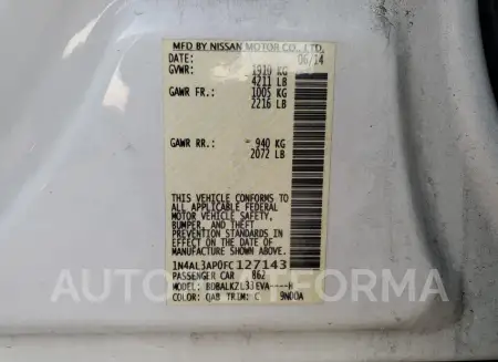 NISSAN ALTIMA 2.5 2015 vin 1N4AL3AP0FC127143 from auto auction Copart