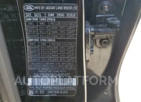 LAND ROVER DISCOVERY 2016 vin SALCR2BG8GH620107 from auto auction Copart