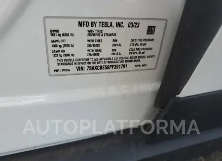 TESLA MODEL X 2023 vin 7SAXCBE58PF391791 from auto auction Copart