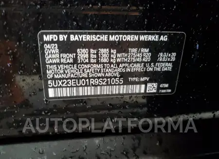 BMW X5 XDRIVE4 2024 vin 5UX23EU01R9S21055 from auto auction Copart