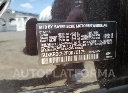 BMW X5 XDRIVE3 2015 vin 5UXKR0C52F0K70179 from auto auction Copart