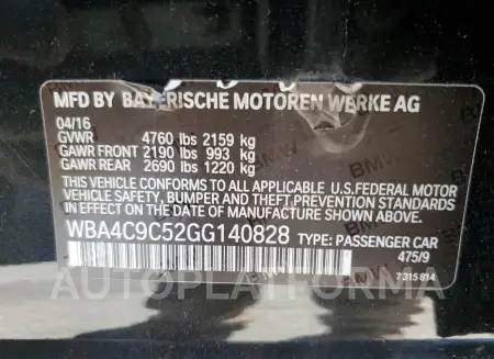 BMW 428 XI GRA 2016 vin WBA4C9C52GG140828 from auto auction Copart