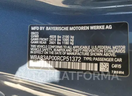 BMW M440I 2024 vin WBA83AP00RCP51372 from auto auction Copart