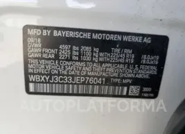 BMW X2 SDRIVE2 2018 vin WBXYJ3C33JEP76041 from auto auction Copart