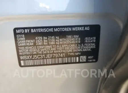 BMW X2 XDRIVE2 2018 vin WBXYJ5C31JEF79741 from auto auction Copart