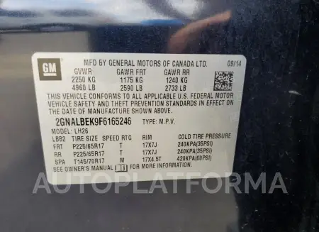 CHEVROLET EQUINOX LT 2015 vin 2GNALBEK9F6165246 from auto auction Copart