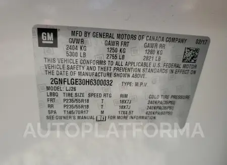 CHEVROLET EQUINOX PR 2017 vin 2GNFLGE30H6300032 from auto auction Copart