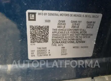 CHEVROLET EQUINOX LT 2021 vin 3GNAXKEV0ML325084 from auto auction Copart