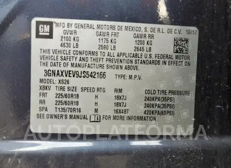 CHEVROLET EQUINOX PR 2018 vin 3GNAXVEV9JS542166 from auto auction Copart