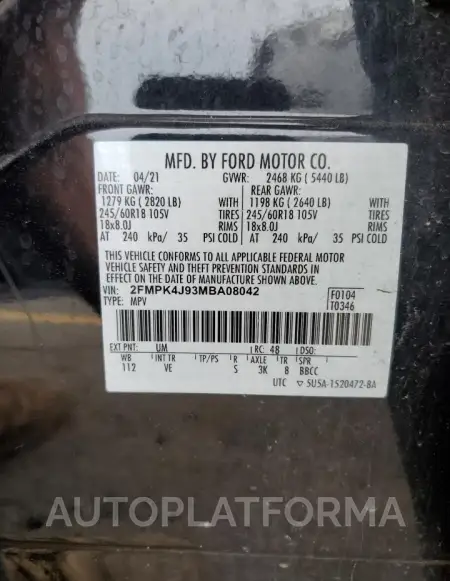 FORD EDGE SEL 2021 vin 2FMPK4J93MBA08042 from auto auction Copart