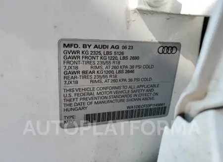 AUDI Q3 PREMIUM 2023 vin WA1DECF33P1149961 from auto auction Copart