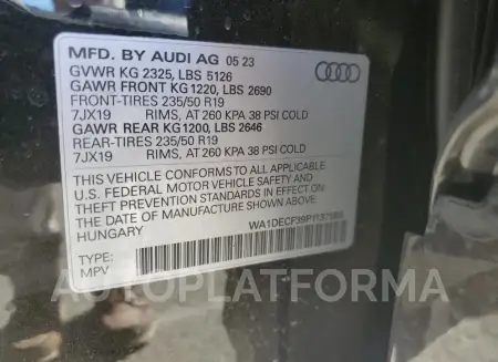 AUDI Q3 PREMIUM 2023 vin WA1DECF39P1137989 from auto auction Copart