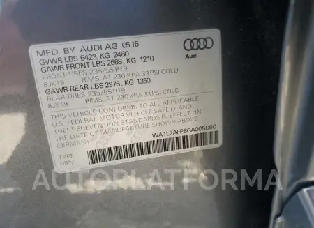 AUDI Q5 PREMIUM 2016 vin WA1L2AFP8GA005060 from auto auction Copart