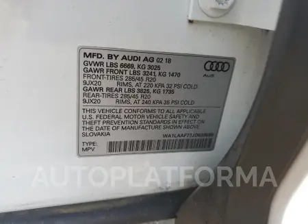 AUDI Q7 PREMIUM 2018 vin WA1LAAF77JD033599 from auto auction Copart