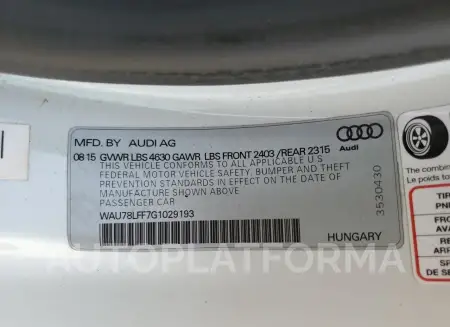 AUDI A3 PREMIUM 2016 vin WAU78LFF7G1029193 from auto auction Copart