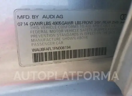 AUDI A4 PREMIUM 2015 vin WAUBFAFL1FN008194 from auto auction Copart