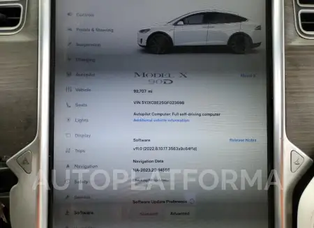 TESLA MODEL X 2016 vin 5YJXCBE25GF023698 from auto auction Copart