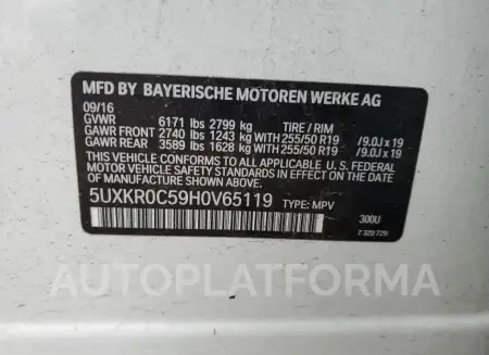 BMW X5 XDRIVE3 2017 vin 5UXKR0C59H0V65119 from auto auction Copart