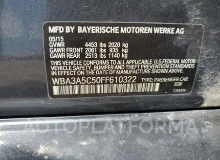 BMW 328 I 2015 vin WBA3A5C50FF610322 from auto auction Copart