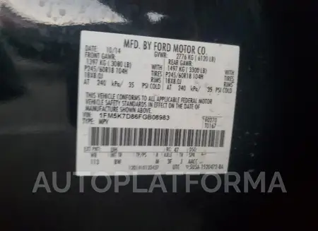 FORD EXPLORER X 2015 vin 1FM5K7D86FGB08983 from auto auction Copart