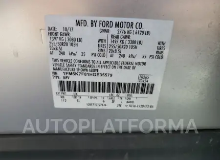 FORD EXPLORER L 2017 vin 1FM5K7F81HGE35579 from auto auction Copart