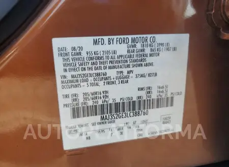 FORD ECOSPORT S 2020 vin MAJ3S2GE3LC388760 from auto auction Copart